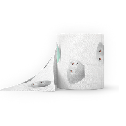 Roll of toilet paper with printed character design. Package diameter 4.3 inch, Height 4.1 inches, Weight 0.28 lbs. Single roll of soft toilet paper ships in a transparent gift box. Made in Germany according to environmental standards.